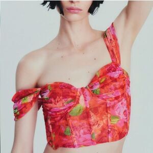 ZARA Floral Cropped Tulle Corset Top